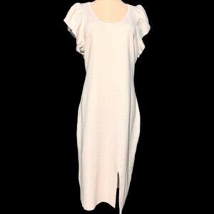 (L) BEAUTIFUL EXPRESS White Flutter Sleeve Midi Dress SUPER STRETCHY